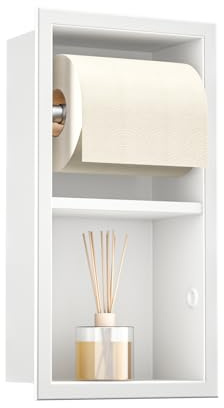 Bernkot Portarrollos de papel higiénico de acero inoxidable para instalación empotrada, armario de baño con soporte para papel higiénico, soporte para papel higiénico con almacenamiento, 34×18×10cm
