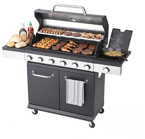 BBQ Kingdom 6+1 Burner Gas BBQ Grill - Large Outdoor Patio Barbecue