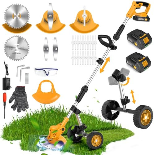 Tanbaby 21V Cordless Strimmer, 3 in 1 Electric Garden Strimmer Grass Strimmer with 2 x 2.0Ah Batteries, Telescopic Lightweight Grass Trimmer with 1 x Saw Disc, 2 x Steel Blades, 20 x Plastic Blades