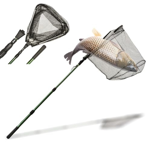 Red de Pesca de Aluminio Triangular Plegable,155 cm Mango Largo telescópico Extensible,Red a Prueba de Enredos,Herramientas limpias para niños,del Acuario,estanques Objetos flotantes,pájaros