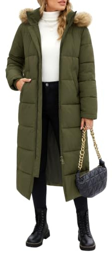 Tuopuda Larga Acolchado Abrigo de invierno para Mujer Chaqueta Espeso con Capucha Abrigo Largo Resistente al Viento con Cremallera y Bolsillos