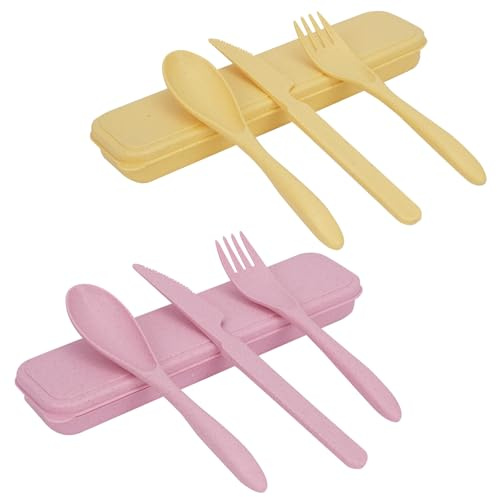 Set di posate riutilizzabili con custodia, forchetta da viaggio, coltello, cucchiaio, set di posate in plastica portatile per picnic, scuola, ufficio, pranzo