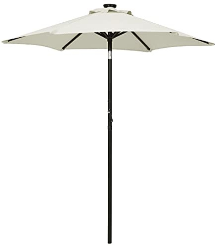YuuSsea Garden Parasol Sand Dark Gray Polyester Fabric, Round 78.7x83.1in, Aluminum Pole, LED Lights for Patio Deck