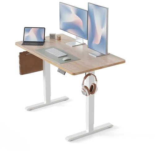 FEZIBO Electric Height Adjustable Standing Desk with digital display control panel, 60x100cm Ergonomic Home Office Table for sit stand with Splice Board & Oak Wood Grain Surface