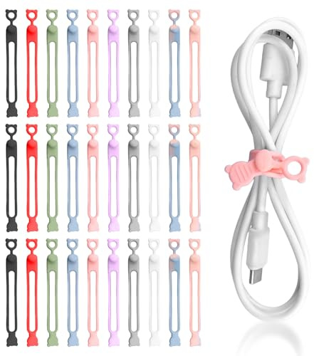 INCREWAY 30 bridas de silicona reutilizables, correas de alambre elásticas multiusos para auriculares, cargador de teléfono, organización de cables para el hogar, oficina, accesorios de viaje (10