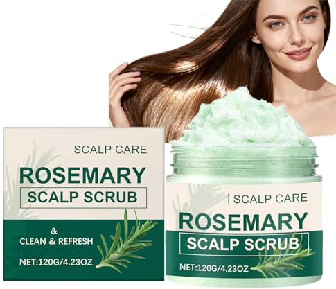 Exfoliante para el cuero cabelludo de romero, exfoliante de limpieza profunda contra la caspa y el cuero cabelludo graso, exfoliante para el cabello con sal marina y romero, contra las raíces del
