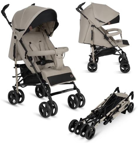 LIONELO Irma Lätt Barnvagn (7 kg) – Hopfällbar med en Hand, 6–36 Mån | Resevagn, 360° Svängbara Hjul, Plant Liggläge & Justerbart Fotstöd, XXL Solskydd, Myggnät, 5-Punktssele, Stor Varukorg