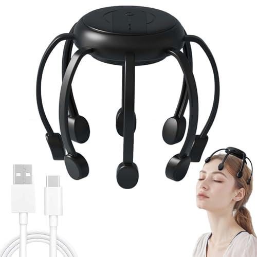 Intelligent Octopus Head Massager, 360° All-Round Electric Scalp Massager with 5 Modes 20 Massage Heads, Rechargeable Cordless Scalp Massager, Portable Head Massager for Men Woman (Black)