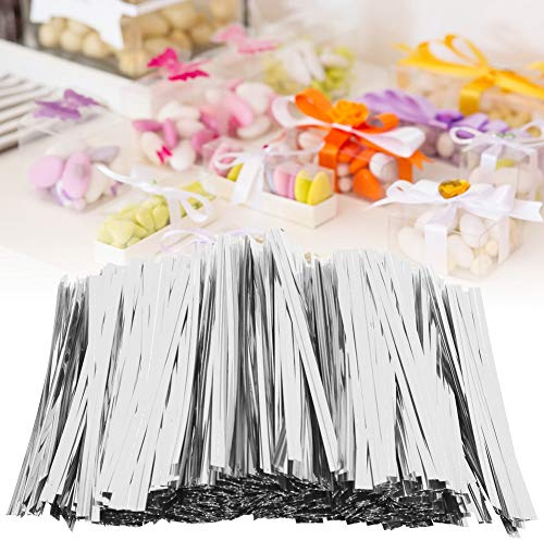 Xiuganpo Attaches Torsadées écologiques en Pet, 3200 Pièces, 10cm, pour Sceller Les Sacs de Bonbons, Fête de Mariage, Cadeau de Boulangerie, Argent (Silver)