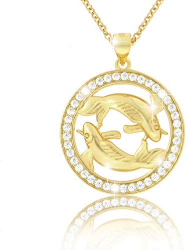 PAVELS Elegante Damen Halskette Sternzeichen FISCHE Kette 18 Karat Gold plattiert glänzende Zirkonia in AAA Qualität aus der Kollektion ECLIPSE, inkl. Schmuckbox und Echtheits-Zertifikat