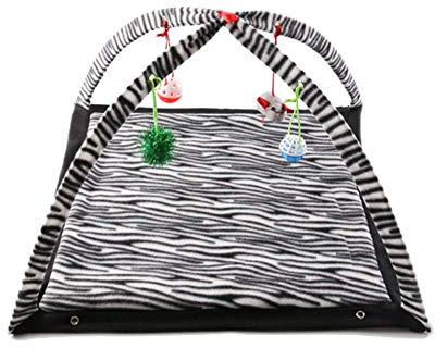 ECOSWAY Pliable Animal de Compagnie Chats Lit Mobile Jouer Tente Chaton Activité Coussin Jeu Jouets Maison Tapis Extérieur - Zèbre