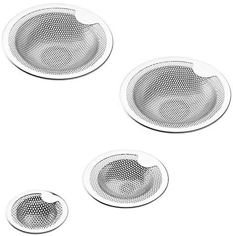 4 PCS Kitchen Sink Strainers, FineGood Stainless Steel Anti-clogging Mesh Sink Drainer Kithen Sink Drain Filter Basket-Silver