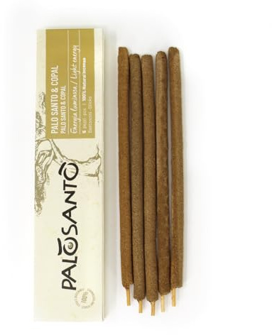 PALOSANTO - Natürliche Palo Santo Weihrauchstäbchen mit Copal – 100% natürlich – Weihrauchsticks aromatisiert – Schamanischer Weihrauch für heilige Zeremonien und Rituale - 5 Räucherstäbchen