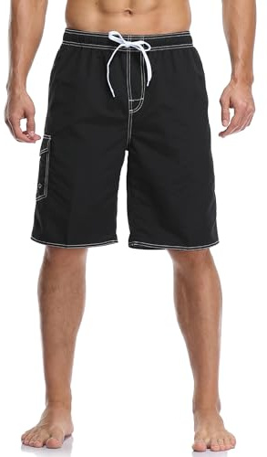 Vocanbomor Swim Trunks Men Quick Dry Mesh Lining Board Shorts, Black, 36