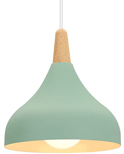 iDEGU Lampada a Sospensione Retrò LED Lampada a Soffitto in Legna Metallo Moderna Lampadario a Forma di Goccia Stile Scandinavo Plafoniera per Soggiorno Sala Da Pranzo Camera, 20 cm (Verde, 1 Pezzo)