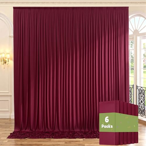 6 panneaux de rideau de fond de photographie en polyester infroissable pour fêtes, anniversaires, mariages, fêtes prénatales, etc., 1,5 x 3 m chacun, total 9 x 3 m, bordeaux