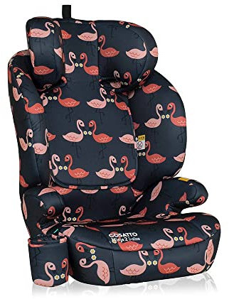 Cosatto Ninja 2 iSize Car Seat - from 100-150cm, Approx 4 Years - 12 Years, R129 High Back Booster, 10 Position Headrest, Easy Install Seatbelt or ISOFIX Fitting, Forward Facing (Pretty Flamingo)