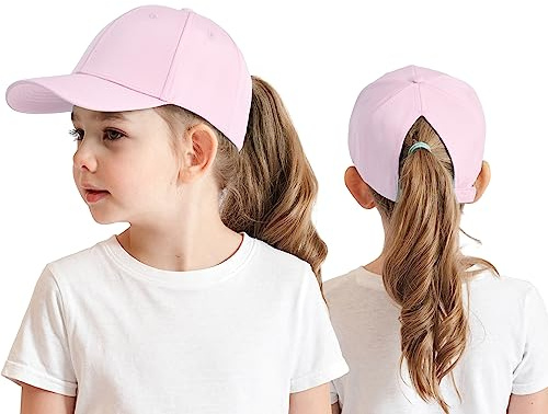 Cysocool Casquette de Baseball Fille 3-8 Ans Été Chapeau de Soleil Enfant Réglable Chapeau de Baseball en Queue de Cheval Visière de Golf Tennis Visière Junior Chapeau de Plage Cyclisme Pêche Course
