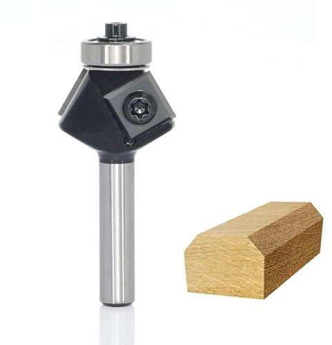 Sinoprotools Fraise à chanfreiner avec 4 côtés en carbure de tungstène interchangeable (HW), tige 8 mm, diamètre 27 mm, longueur utile 12 mm, angle 30°, avec roulement à billes.