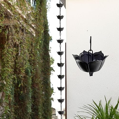 Regenkette Japanische Regenketten Vintage, Gartenregen-Fallrohrkette Schwarz, Regenführungsketten, Tassen, Dekorationsanhänger für Zuhause, Tempel, Garten, Terrasse ( Color : D , Size : 2.6m/8.5ft )