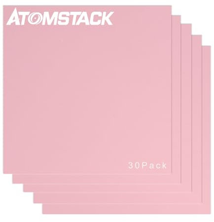 ATOMSTACK 30 lastre di legno rosa colorate su entrambi i lati incisi al laser, pannelli in legno MDF compensato, spessore 3 mm, per incisione, intaglio, pittura e decorazione, 300 x 300 mm