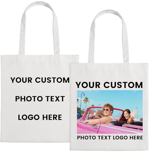 WACAR Personnalisable Tote bag, Sacs Fourre-tout Personnalisés en Toile Avec Nom et Texte Logo Photo, Sac Tissu, Sac En Toile Réutilisable, Sacs Cadeaux Pour Femme