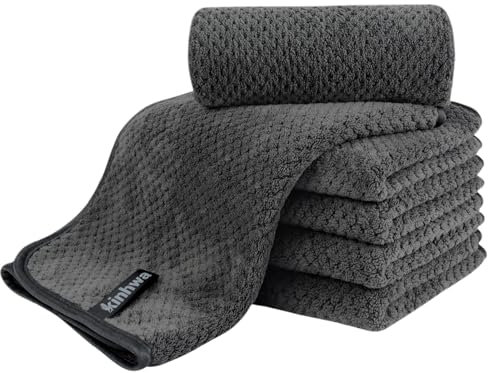 KinHwa Mikrofaser Gästehandtücher Handtücher 30x50cm, Weiche Saugstark Gästetücher mit Aufhängeschlaufe, Schnelltrocknend Saugfähig für Bad, Spa, Fitnessstudio 6 Pack Dunkelgrau