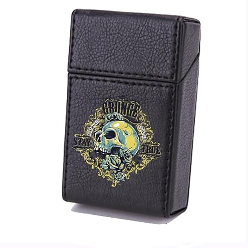 Etui Boite en Cuir Paquet De Cigarette Noir Crane Jaune