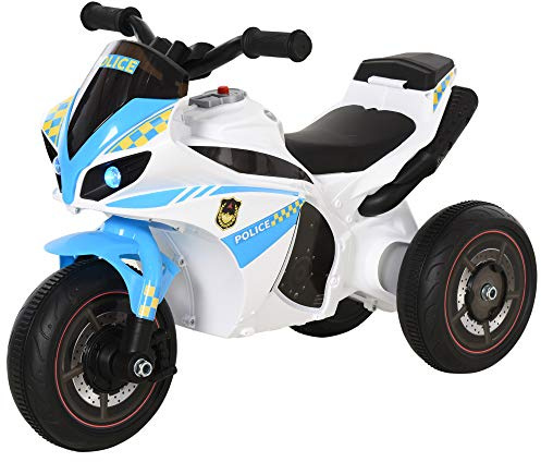HOMCOM Racingmotorcykel barnbärare musikaliska effekter och ljusa förvaringslådor blå vit | Musikaliska lampor, sittplatser och styre, ingen energi, lärande och roligt för barn