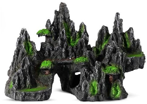 MasXirch Décorations d'Aquarium Rocher Vue Montagne avec Maison Grotte Arbre, Ornements pour Réservoir de Poissons, Convient aux Grands Poissons & Glofish