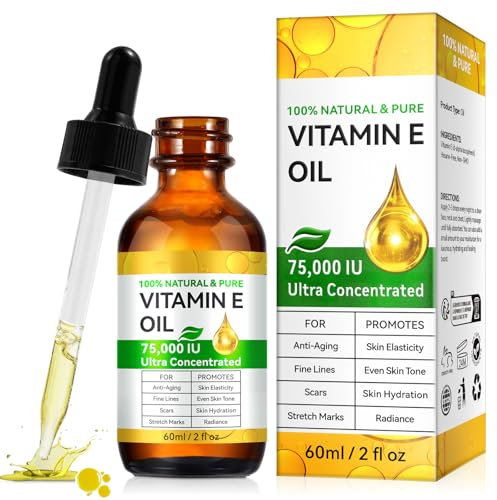 Huile de vitamine E 75 000 UI 60ml, 100% Pure Vitamin E Oil pour Peau, Visage, Naturelle,Anti-âGe éLasticité, Vitamin e Oil for Face Peau Estompage Des Ridules Et Cicatrices Pour La Peau