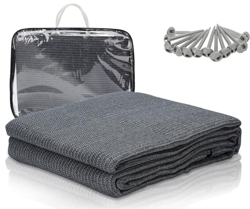 Eikuavons Alfombra para Tienda de campaña, 250 x 400 cm, con 13 estacas y Bolsa de Transporte, Resistente a la Intemperie, Antideslizante, Transpirable, Color Gris y Azul