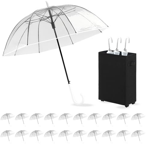 KFURNIKN 20 Packs Clear Bubble Umbrellas Wedding, 46 Clear Stick Umbrella Bulk,Transparent Umbrella for Wedding Bridal Parties,Storage Bag Included