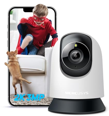 MERCUSYS MC210 Indoor Camera,2K 3MP,TP-Link Security Camera,Pet Camera,Baby Monitor,Smart Detection,Night Vision,Full Coverage,2 Way Audio,APP Control,Google Home/Alexa,No Monthly fee