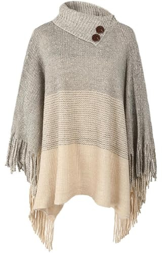 TBSCWYF Poncho para mujer con botones, bufanda de tacto de cachemira, manta de punto, cárdigan para mujer, estilo retro, suéter de cuello en invierno, regalo para mamá, poncho holgado, ajuste holgado