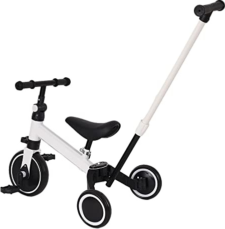 Homewell 3-i-1 barncykel, konvertibel cykel till barn med säte, justerbart styre och tryckstång, 12 månader till 4 år (vit)