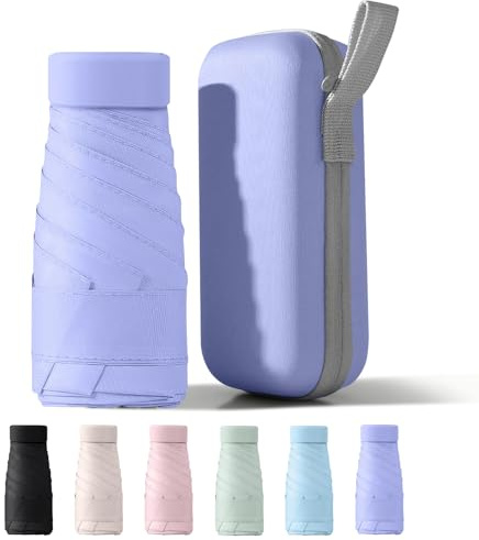 PHIEZC Ultralätt mini fickparaply, hopfällbart reseparaply, reseparaply, UPF50+ regn- och solskydd, bärbart och bekvämt, Färg: blå