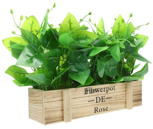 KESYOO Realistic Golden Pothos Bonsai Simulation Plant 30cm with Wooden Fence Base Spring Home Décor Artificial Greenery for Living Room Window Sill