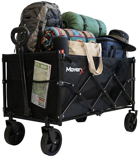 MoverX 150L Festival Trolley on Wheels, Folding Wagon, Portable Camping Cart, Collapsible Foldable Trolly for Beach Outdoor Garden Picnic Shopping Fishing, Adjustable Handle, Black
