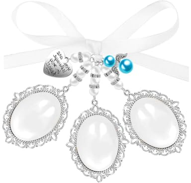 Gaomumu Bow Pearl Heart Shape Photo Charm Pendant, Romantic Wedding Bouquet Memorial Charm, Photo Charms with 2 Picture Frame for Wedding Memory, Suitable for Bridal Party, Engagement Decorations