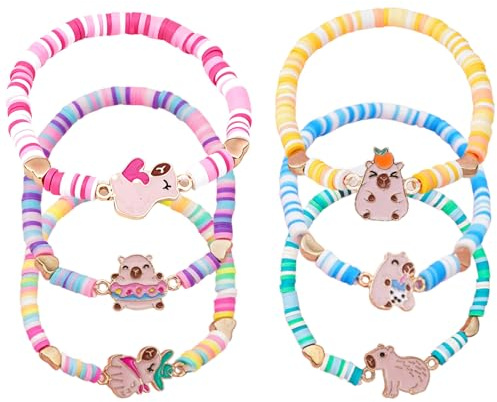 Vixano 6 PCS Capybara Friendship Bracelet, Adjustable Matching Bracelets, Beaded Bracelets for Women Girls, Colorful Capybara Stuff Kids Party Bag Fillers for Birthday Theme Party