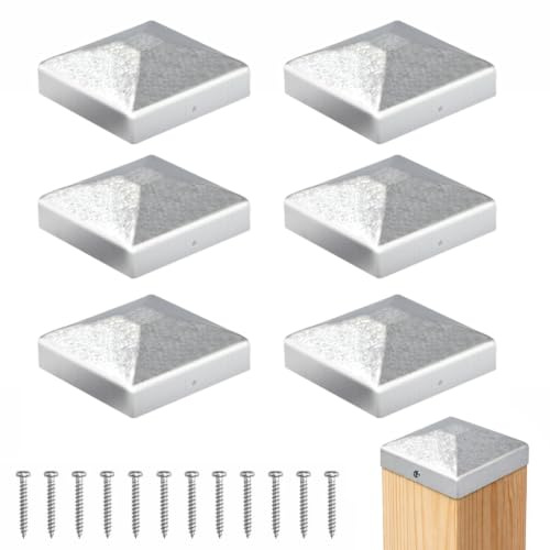 6 tapas para postes, cubiertas piramidales de 7x7 cm para postes de madera | tapas metálicas galvanizadas con tornillos para cercas, postes y pilares de patio.