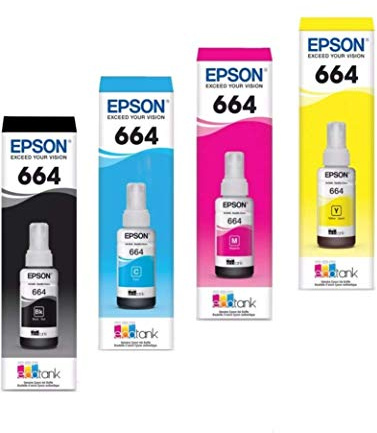 Genuine Epson Ink Bottles - Ecotank (T6641-4-SVH) 4 Bottles: Black, Cyan, Magenta, Yellow (ET-2500, ET-2550, ET-2600, ET-2650, ET-4500)