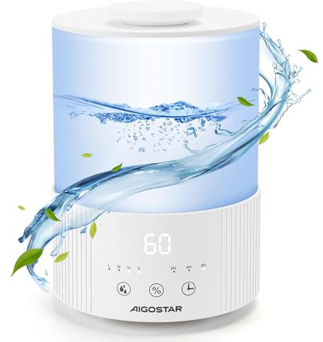 Aigostar Luftbefeuchter für Schlafzimmer, 2,5L Tank, individuelle Luftfeuchtigkeit, 25 Stunden Laufzeit, Öldiffusor, leise Ultraschall-Luftbefeuchter, 7 Farblichter