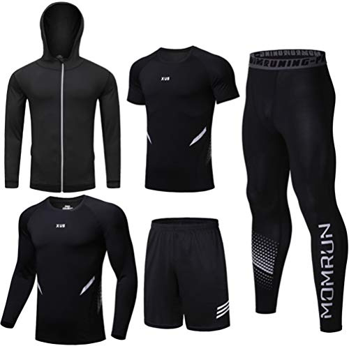 LucaSng 5 Pièces Ensemble Compression Homme Tenue Sport Fitness Vêtement de Sport avec Hoodies Vestes Shirt Compression Legging Collant Sport Short Running Jogging Cyclisme (Style n ° 17, M)
