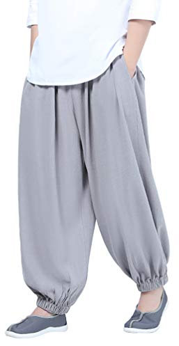 HAORUN Kung Fu-Herrenhose, normale Passform, weites Bein, lockere Hose, lässig - Grau - X-Groß