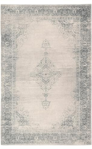 TESSO LIVING Kelim Vintage Teppich Wohnzimmer Creme 195 X 280 cm - Moderner Kurzflor Teppich - Super Soft