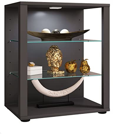 VCM Glasvitrine stehend | Vitrine Glas mit ESG-Sicherheitsglas | Maße ca. H. 90 x B. 70 x T. 35 cm | Standvitrine Glas | Modern und platzsparend | Glas Vitrinenschrank – Glasol L