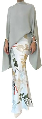 ORANDESIGNE Abendkleid Damen Lang Elegant Ballkleid Langarm Bluse Weit + Etui Rock Lang Zweiteiler Kleider Hochzeit Bodenlanges Festlich Cocktailkleid Partykleid Maxikleid Abiball B 06 XL