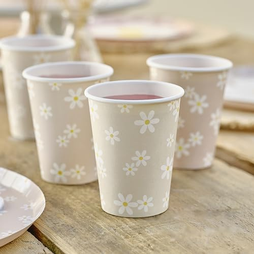 Ginger Ray Bedruckte Gänseblümchen-Pappbecher, Partygeschirr, 8er-Pack Pastel